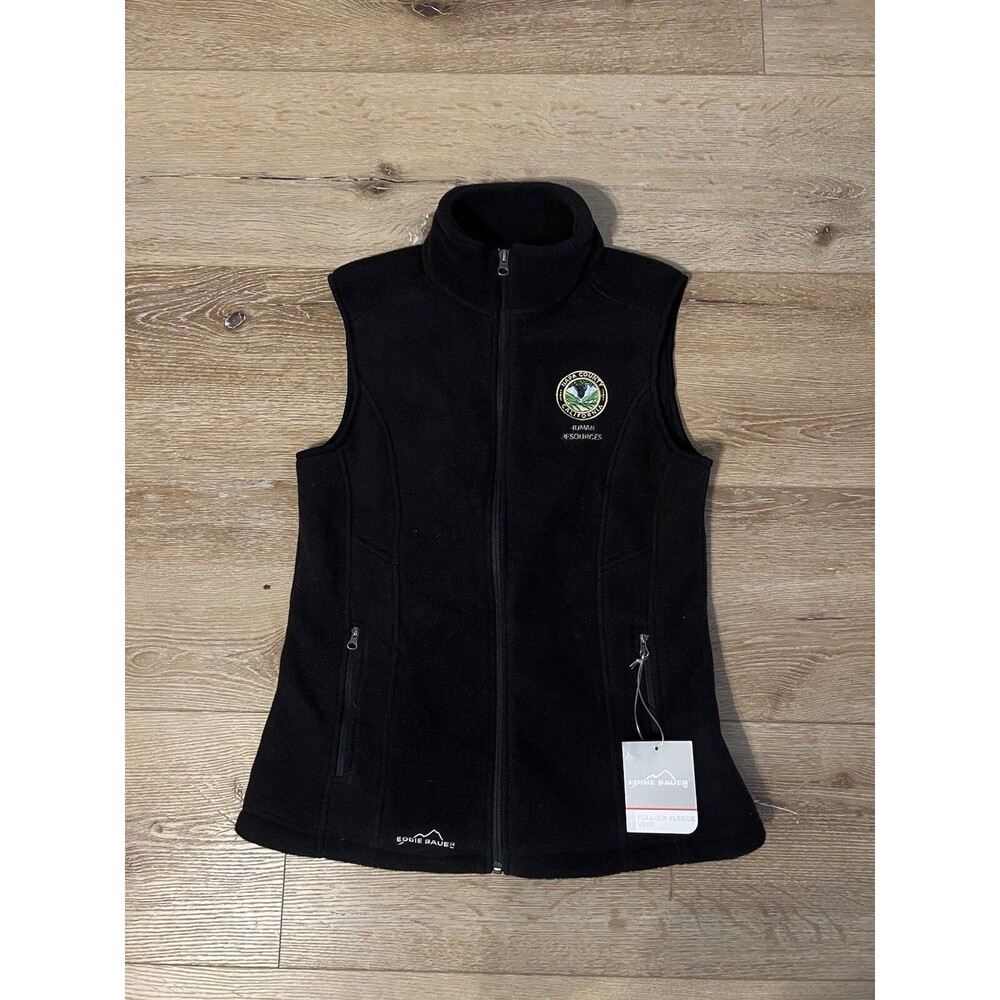 Eddie Bauer NWT Women’s Fleece Vest S Black Full Zip Napa County HR Embroidered